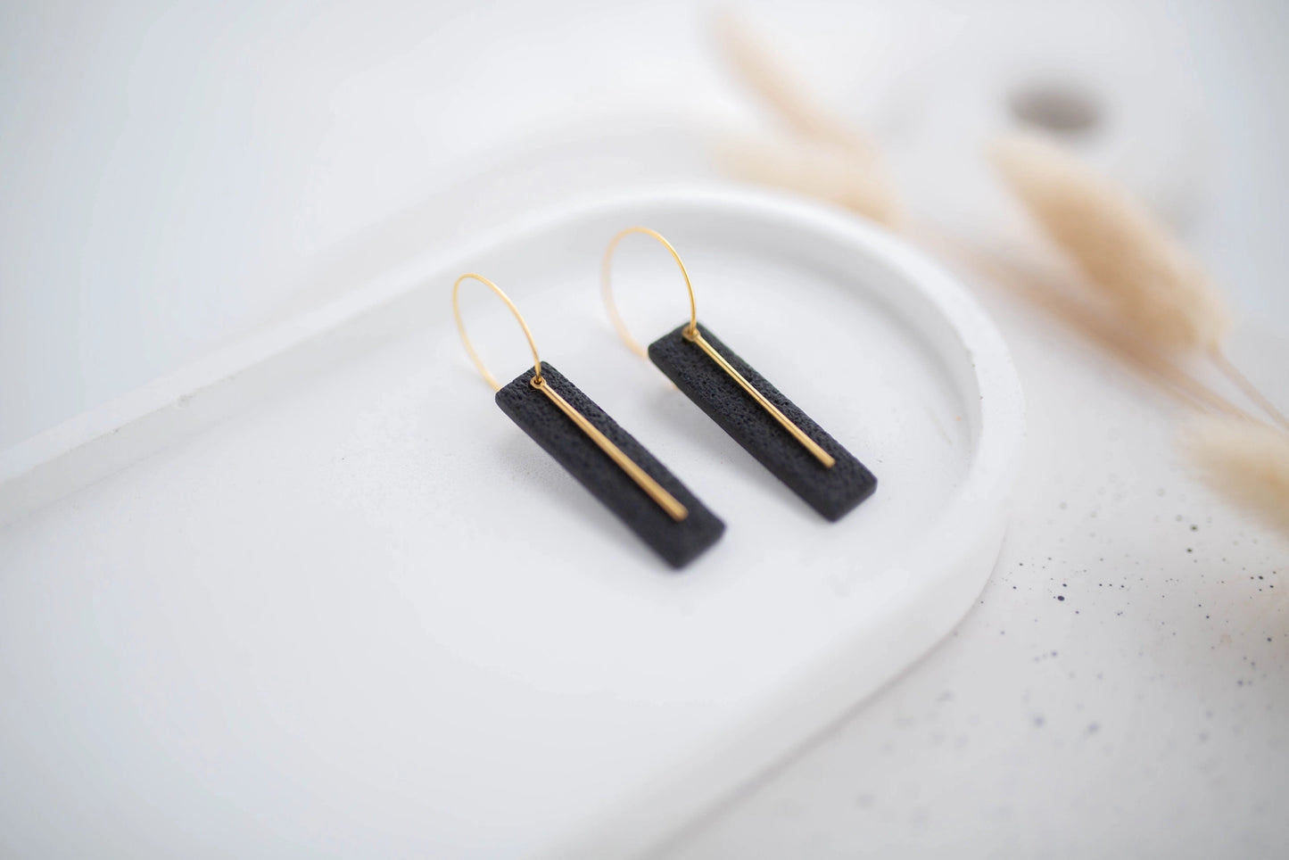 Clay Earrings-Rectangular Onyx