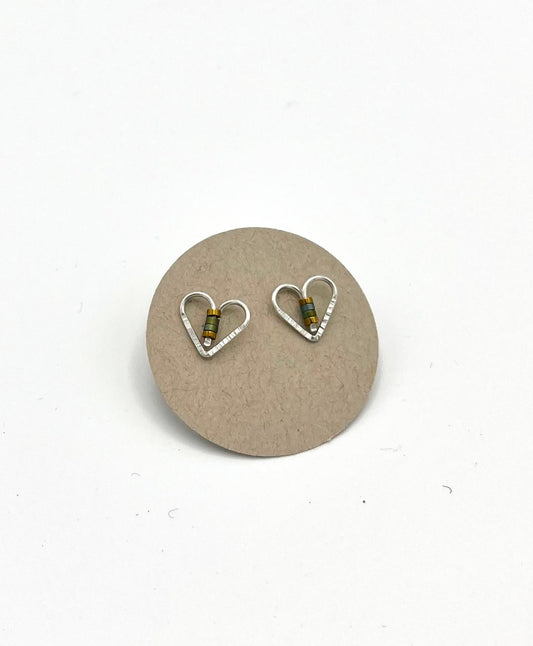 Post Earrings-SS Heart w/ Beads